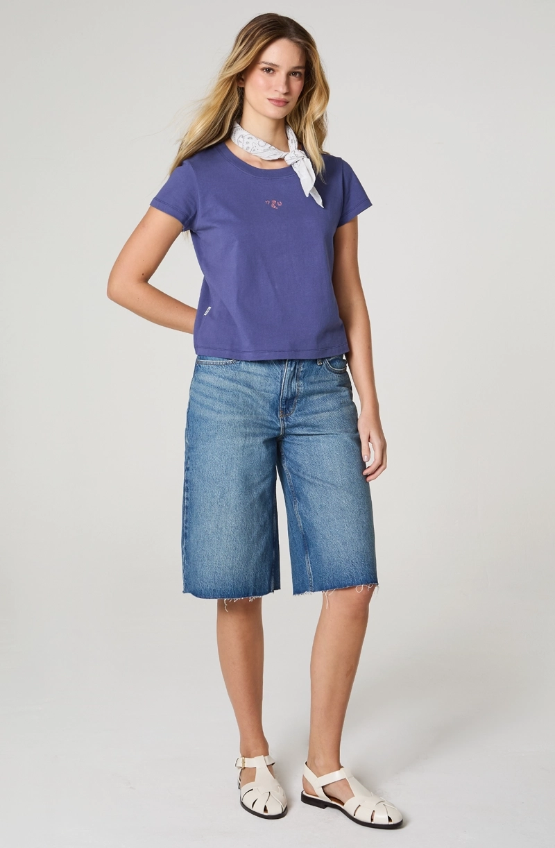 POLERA MUJER CROP MANGA CORTA REGULAR FIT 100% COTTON - 1
