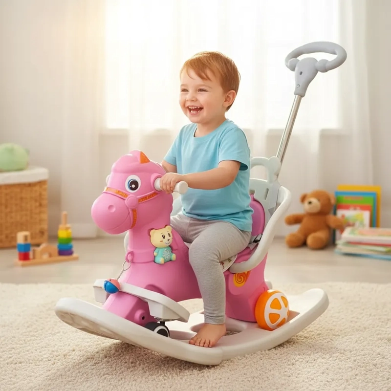 CABALLO BALANCIN MECEDOR PARA NIÑOS 4 EN 1 MUSICAL ROSA - 1