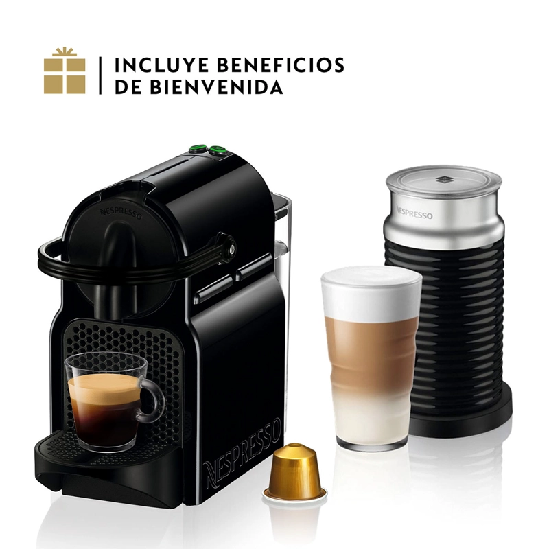COMBO CAFETERA NESPRESSO CÁPSULA INISSIA D40 NEGRA + ESPUMADOR LECHE