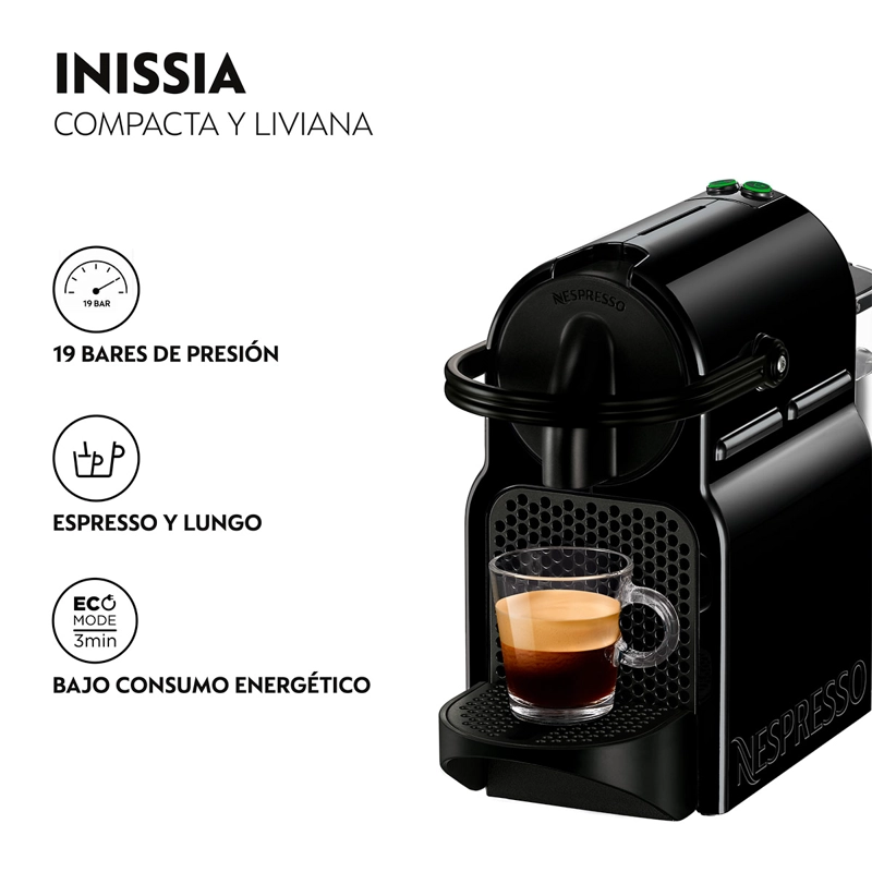 COMBO CAFETERA NESPRESSO CÁPSULA INISSIA D40 NEGRA + ESPUMADOR LECHE - 4