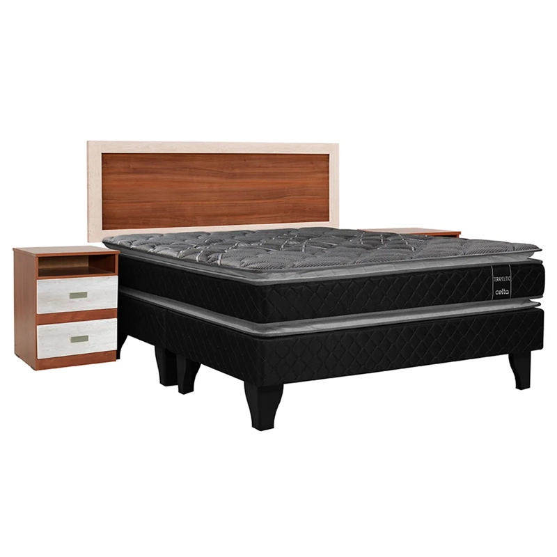 JUEGO DE DORMITORIO CELTA CAMA BOX AMERICANO TERAPEUTIC BD IBERICA ALICANTE 2 PLAZAS + MADERAS - 1