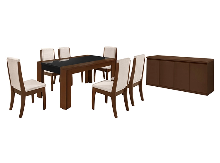 JUEGO DE COMEDOR DECOCASA LORENZI 6 SILLAS CASTAÑO BALMES + BUFFET TRUZI - 1