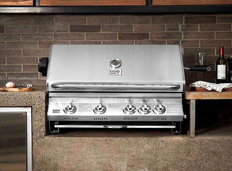 PARRILLA A GAS BBQ GRILL KANSAS EMPOTRADA 4 QUEMADORES ACERO - 5