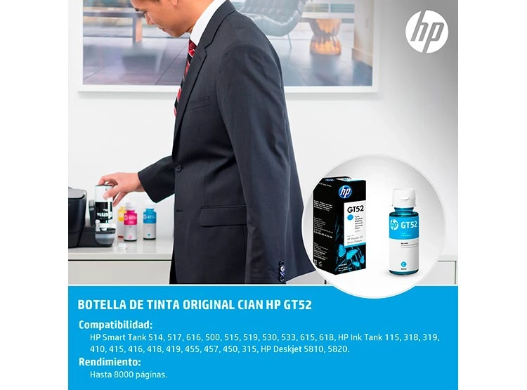 BOTELLA TINTA HP ORIGINAL GT52 CYAN 70ML - 5