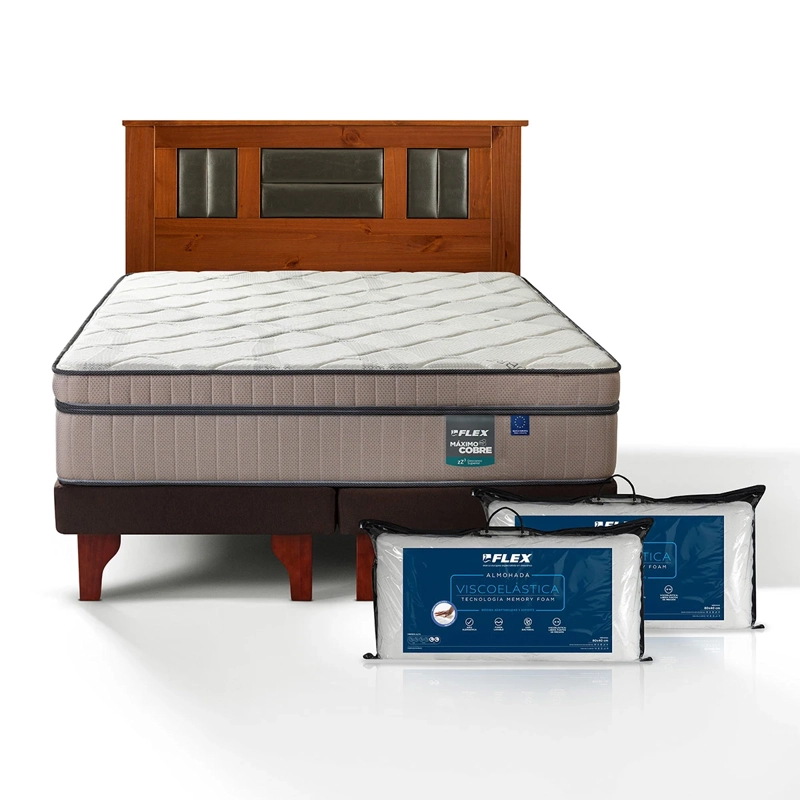JUEGO DE DORMITORIO FLEX CAMA EUROPEA MÁXIMO COBRE BD KING + MUEBLES COLONIA + TEXTIL
