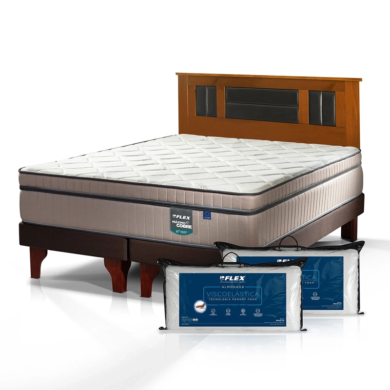 JUEGO DE DORMITORIO FLEX CAMA EUROPEA MÁXIMO COBRE BD KING + MUEBLES COLONIA + TEXTIL - 2