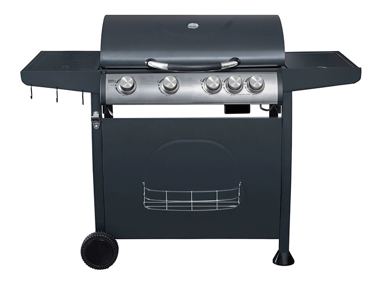 PARRILLA A GAS BBQ GRILL INDIANA 4 QUEMADORES + QUEMADOR LATERAL NEGRO - 1