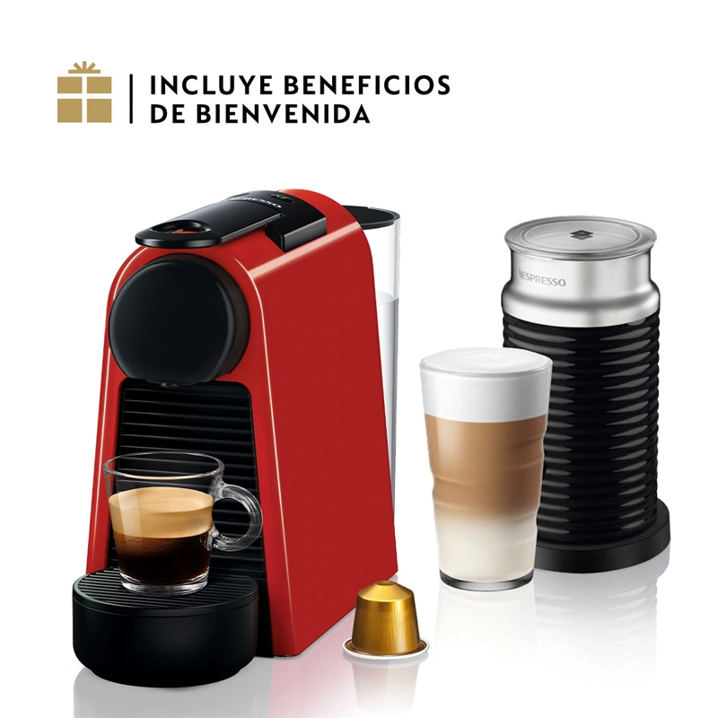 COMBO CAFETERA NESPRESSO CÁPSULA ESSENZA MINI D30 ROJO + ESPUMADOR LECHE