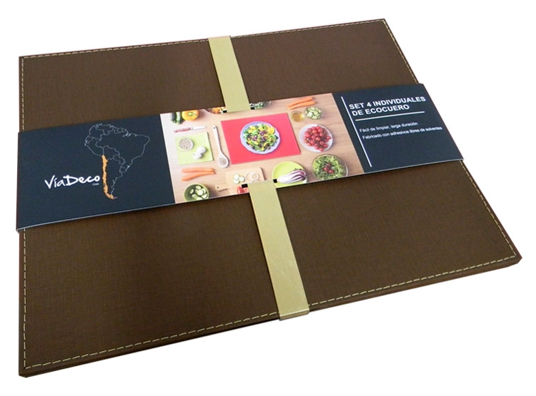 SET 4 INDIVIDUALES CLASSIC RAFIA TABACO - 1
