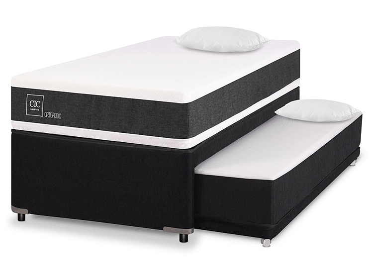 JUEGO DE DORMITORIO CIC CAMA DIVAN NEW ORTOPEDIC BLACK 1.5 PLAZAS GRIS + ALMOHADAS - 2