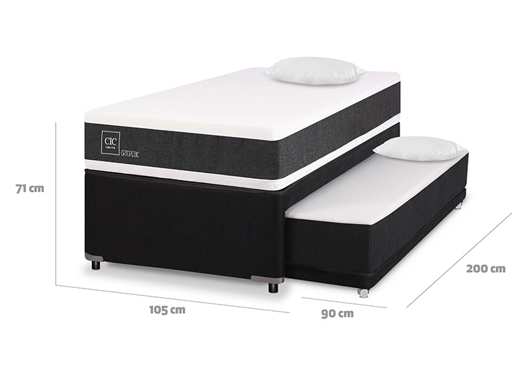 JUEGO DE DORMITORIO CIC CAMA DIVAN NEW ORTOPEDIC BLACK 1.5 PLAZAS GRIS + ALMOHADAS - 3