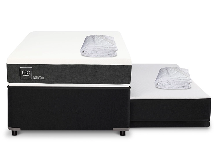 JUEGO DE DORMITORIO CIC CAMA DIVAN NEW ORTOPEDIC BLACK 1.5 PLAZAS GRIS + CUBREPLUMONES - 1