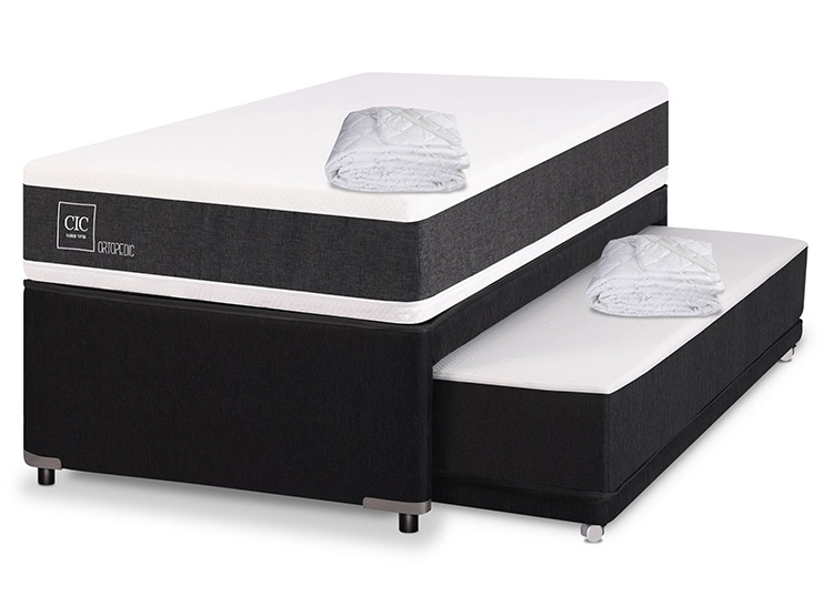 JUEGO DE DORMITORIO CIC CAMA DIVAN NEW ORTOPEDIC BLACK 1.5 PLAZAS GRIS + CUBREPLUMONES - 2