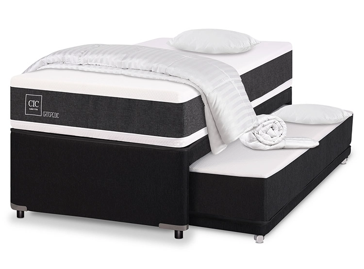 JUEGO DE DORMITORIO CIC CAMA DIVAN NEW ORTOPEDIC BLACK 1.5 PLAZAS GRIS + PLUMONES + ALMOHADAS - 2