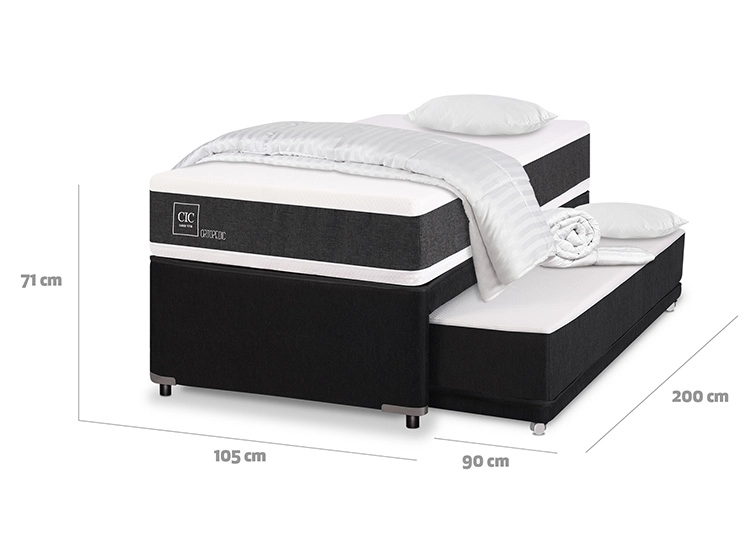 JUEGO DE DORMITORIO CIC CAMA DIVAN NEW ORTOPEDIC BLACK 1.5 PLAZAS GRIS + PLUMONES + ALMOHADAS - 3