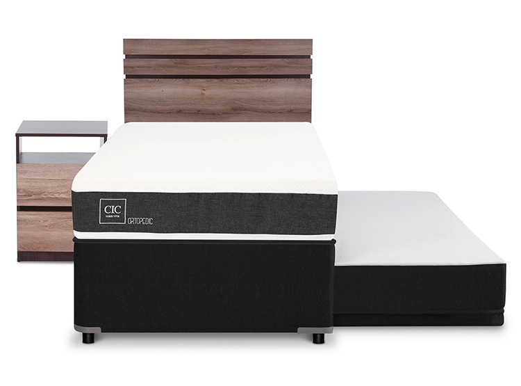 JUEGO DE DORMITORIO CIC CAMA DIVAN NEW ORTOPEDIC BLACK 1.5 PLAZAS GRIS + SET ARES - 1