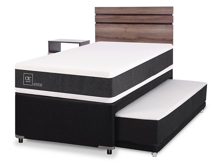 JUEGO DE DORMITORIO CIC CAMA DIVAN NEW ORTOPEDIC BLACK 1.5 PLAZAS GRIS + SET ARES - 2