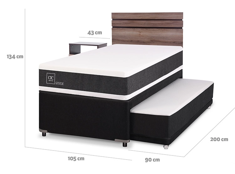JUEGO DE DORMITORIO CIC CAMA DIVAN NEW ORTOPEDIC BLACK 1.5 PLAZAS GRIS + SET ARES - 3