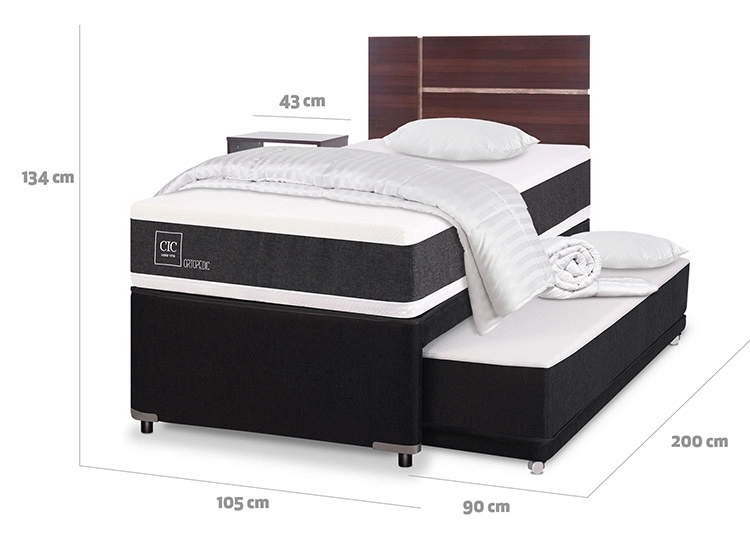 JUEGO DE DORMITORIO CIC CAMA DIVAN NEW ORTOPEDIC BLACK 1.5 PLAZAS GRIS + SET ENIO + PLUMONES + ALMOHADAS - 3