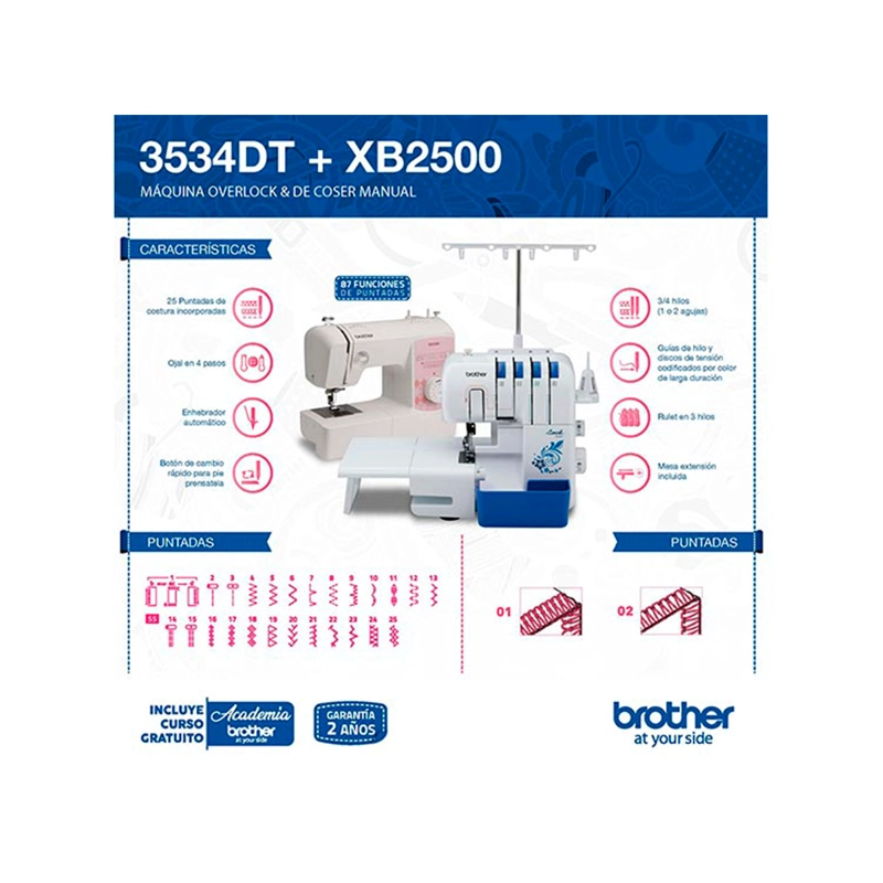 COMBO BROTHER OVERLOCK 3534 + MAQUINA DE COSER XB2500 - 6