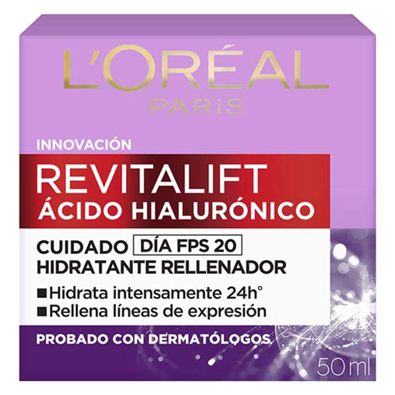 CREMA FACIAL LOREAL HIDRATANTE ANTIARRUGAS DÍA DERMO EXPERTISE REVITALIFT SPF 20 50 ML ÁCIDO HIALURÓNICO - 1