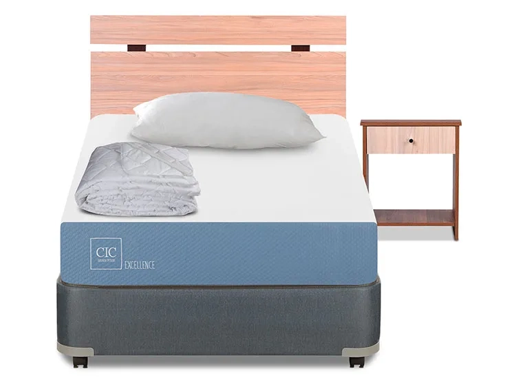 JUEGO DE DORMITORIO CIC CAMA BOX AMERICANO EXCELLENCE 1.5 PLAZAS + SET OLMO + TEXTIL - 1