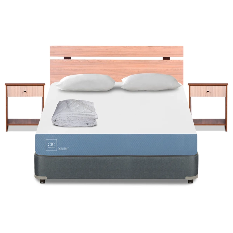 JUEGO DE DORMITORIO CIC CAMA BOX AMERICANO EXCELLENCE FULL + SET OLMO + TEXTIL - 1