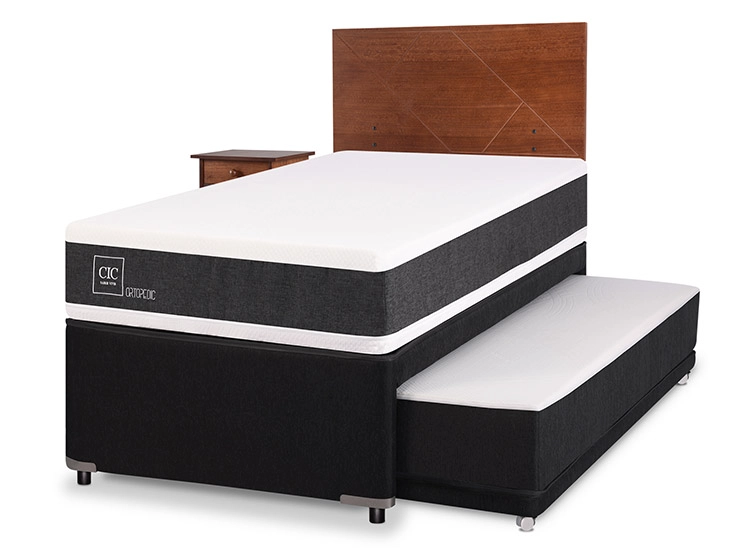 JUEGO DE DORMITORIO CIC CAMA DIVAN NEW ORTOPEDIC BLACK 1.5 PLAZAS GRIS + SET NEW VILLARRICA - 2