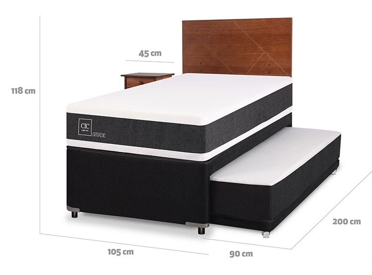 JUEGO DE DORMITORIO CIC CAMA DIVAN NEW ORTOPEDIC BLACK 1.5 PLAZAS GRIS + SET NEW VILLARRICA - 3