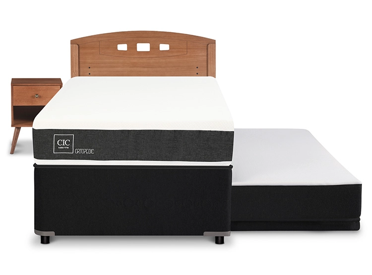 JUEGO DE DORMITORIO CIC CAMA DIVAN NEW ORTOPEDIC BLACK 1.5 PLAZAS GRIS + SET NEW GALES - 1