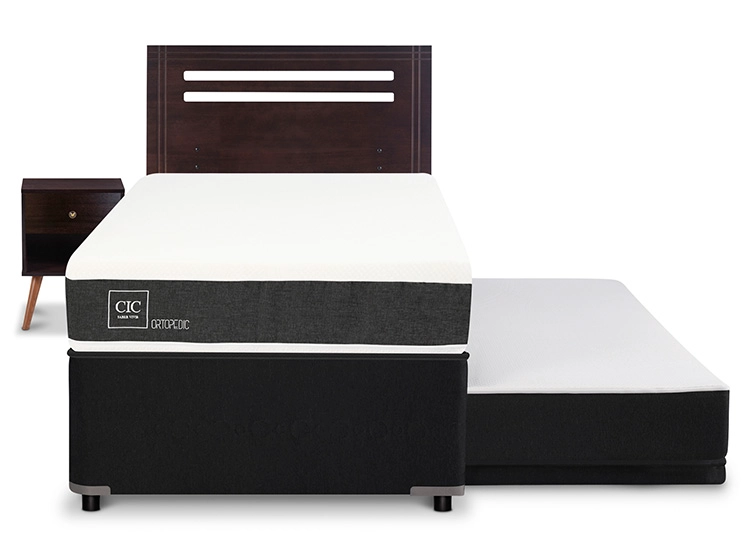 JUEGO DE DORMITORIO CIC CAMA DIVAN NEW ORTOPEDIC BLACK 1.5 PLAZAS GRIS + SET NEW MUNICH - 1