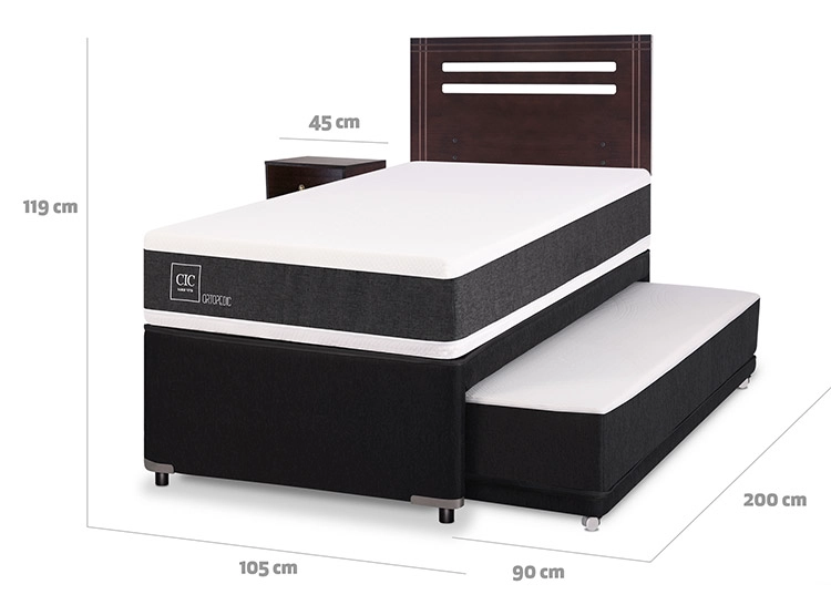 JUEGO DE DORMITORIO CIC CAMA DIVAN NEW ORTOPEDIC BLACK 1.5 PLAZAS GRIS + SET NEW MUNICH - 3