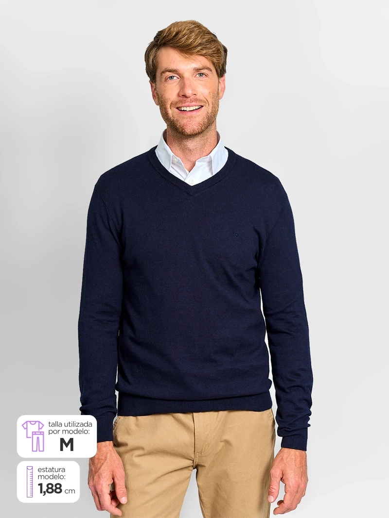 SWEATER HOMBRE CACHAREL ALGODÓN CUELLO EN V - 1