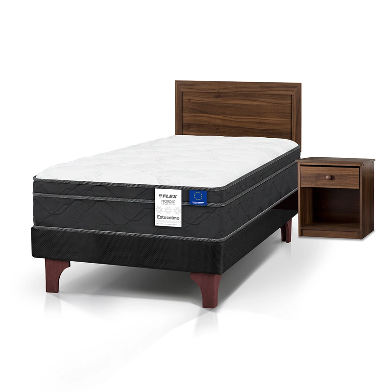 JUEGO DE DORMITORIO FLEX CAMA EUROPEA ESTOCOLMO BOX 1.5 PLAZAS GRIS + SET ASTURIAS - 1
