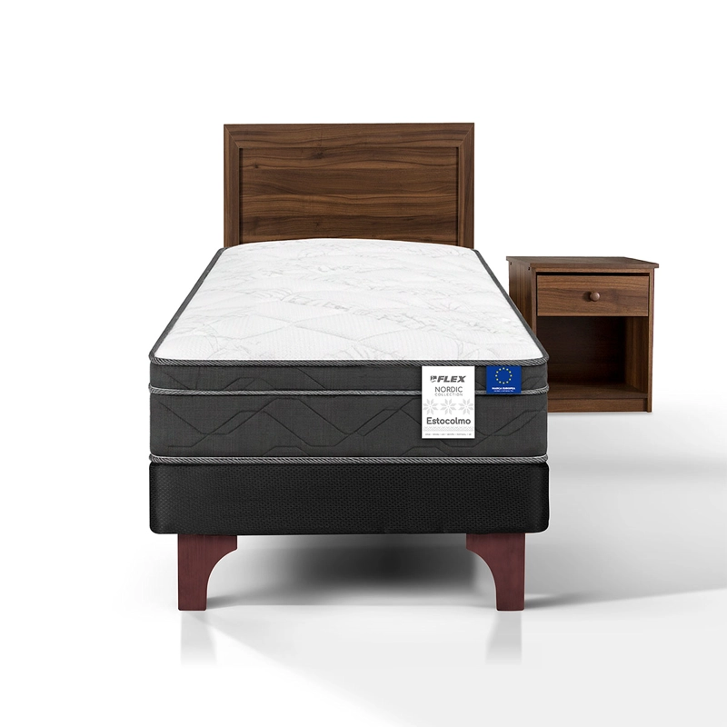 JUEGO DE DORMITORIO FLEX CAMA EUROPEA ESTOCOLMO BOX 1.5 PLAZAS GRIS + SET ASTURIAS - 2