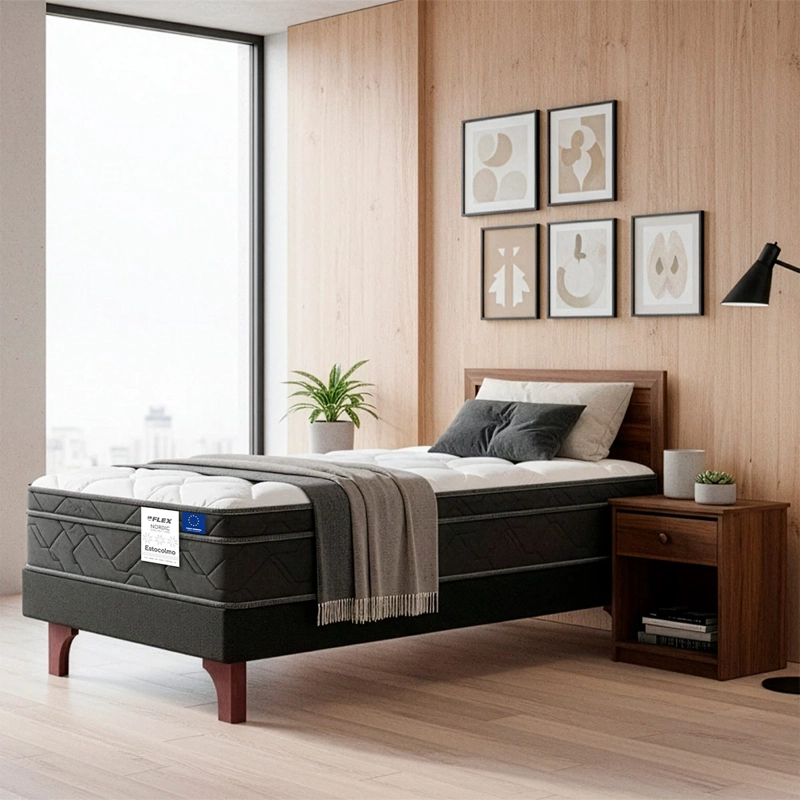 JUEGO DE DORMITORIO FLEX CAMA EUROPEA ESTOCOLMO BOX 1.5 PLAZAS GRIS + SET ASTURIAS - 5