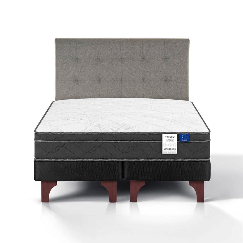 JUEGO DE DORMITORIO FLEX CAMA EUROPEA ESTOCOLMO BOX BD 2 PLAZAS GRIS + RESPALDO DESIGN - 2