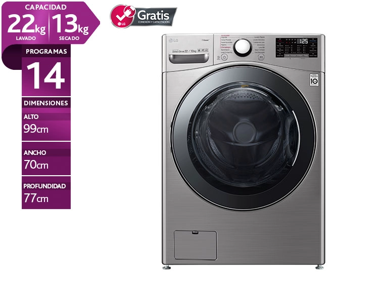 LAVADORA SECADORA LG WD22VV2S6 22KG/13KG GRIS - 1