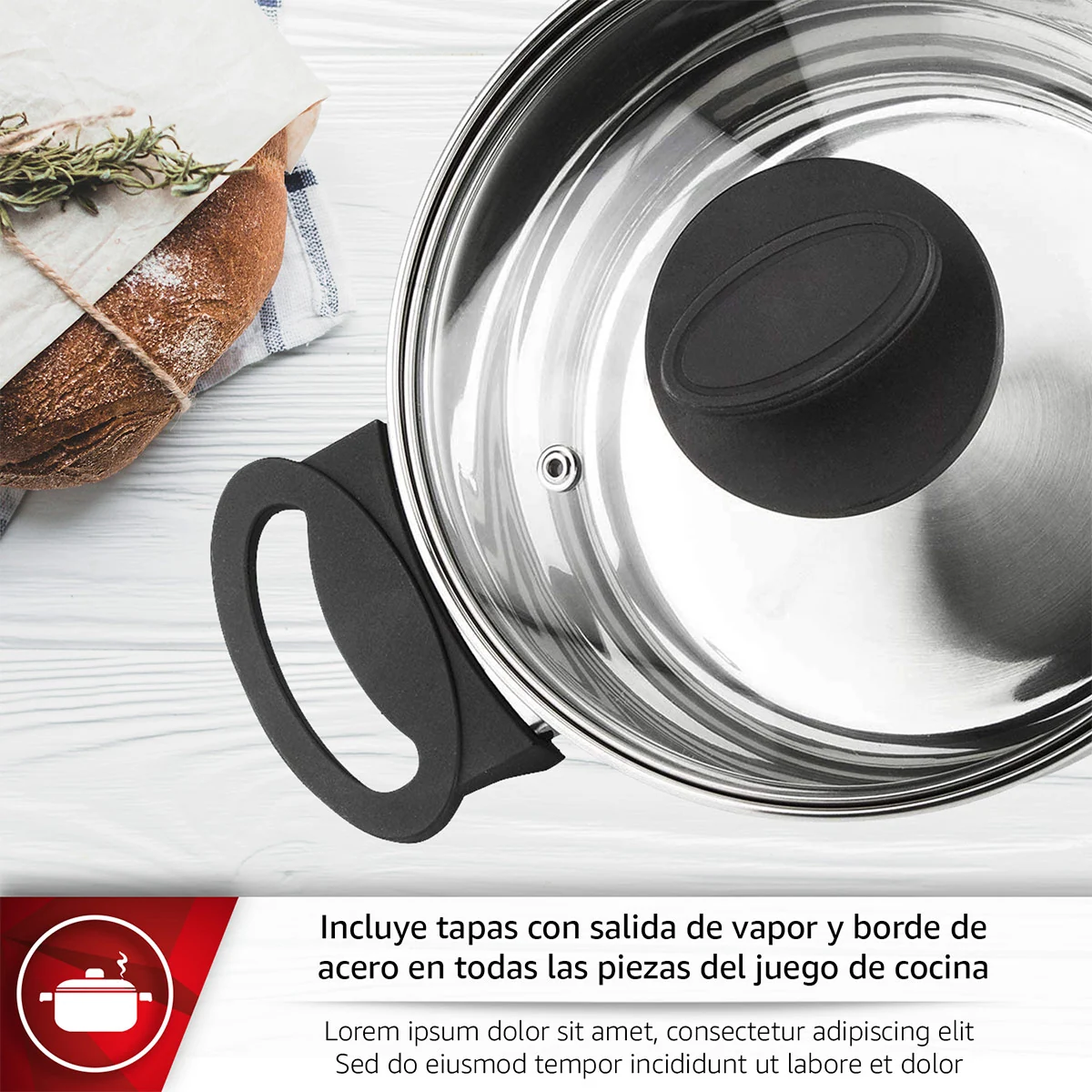 BATERÍA DE COCINA MAGEFESA STYLE INOXIDABLE PLATA 5 PIEZAS - 3