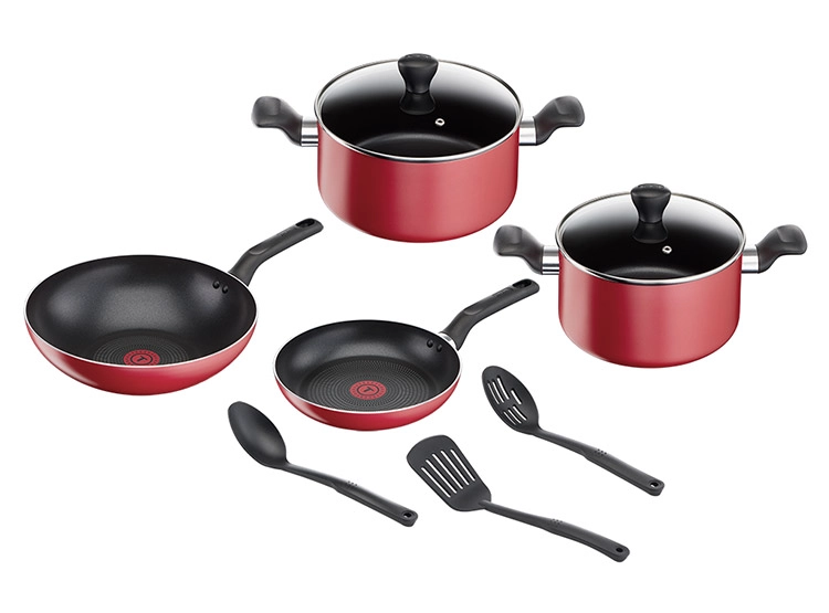 BATERÍA DE COCINA TEFAL SUPER COOK ROJO 9 PIEZAS - 1