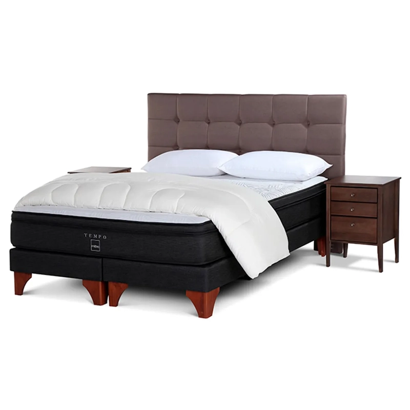 BOX SPRING ROSEN TEMPO BD 2 PLAZAS + RESPALDO ISSEY GRAFITO - 1