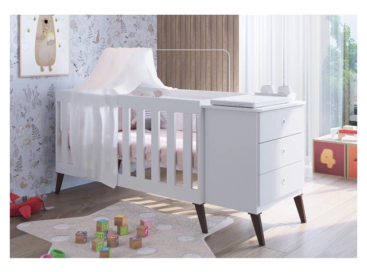 CUNA KIDSCOOL CON CAJONERA ENCANTO MADERA BLANCO - 2
