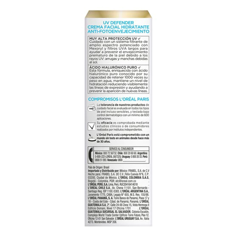 PROTECTOR SOLAR FACIAL LOREAL DERMO EXPERTISE UV DEFENDER HIDRATACIÓN INTENSA SPF 50+ 40 ML - 6