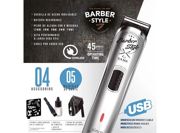 MÁQUINA CORTA PELO INALÁMBRICA GAMA GT527 BARBER STYLE TRIMMER  - 3