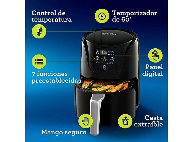 FREIDORA DE AIRE OSTER DIGITAL 1.8 LT DIAMONDFORCE CKSTAF18DDF Negro, foto 7