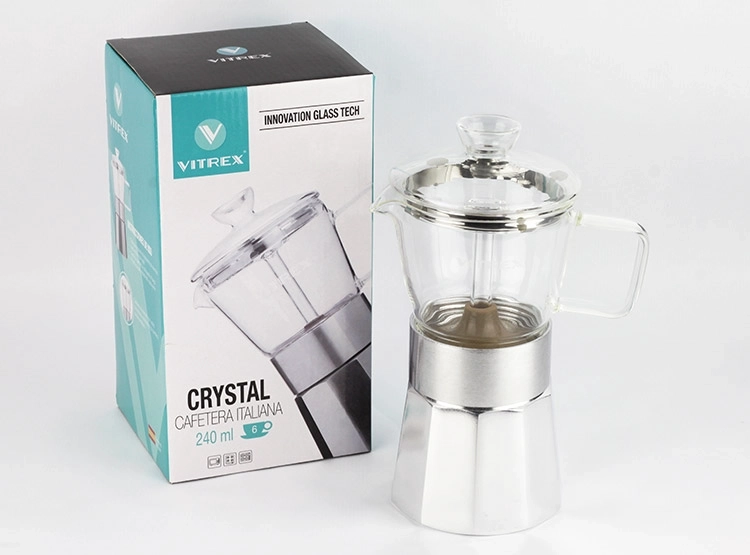 CAFETERA VITREX CRYSTAL ALUMINIO PLATA 6 TAZAS - 2