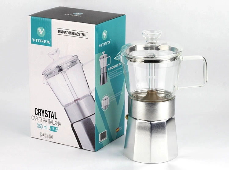 CAFETERA VITREX CRYSTAL ALUMINIO PLATA 9 TAZAS - 2