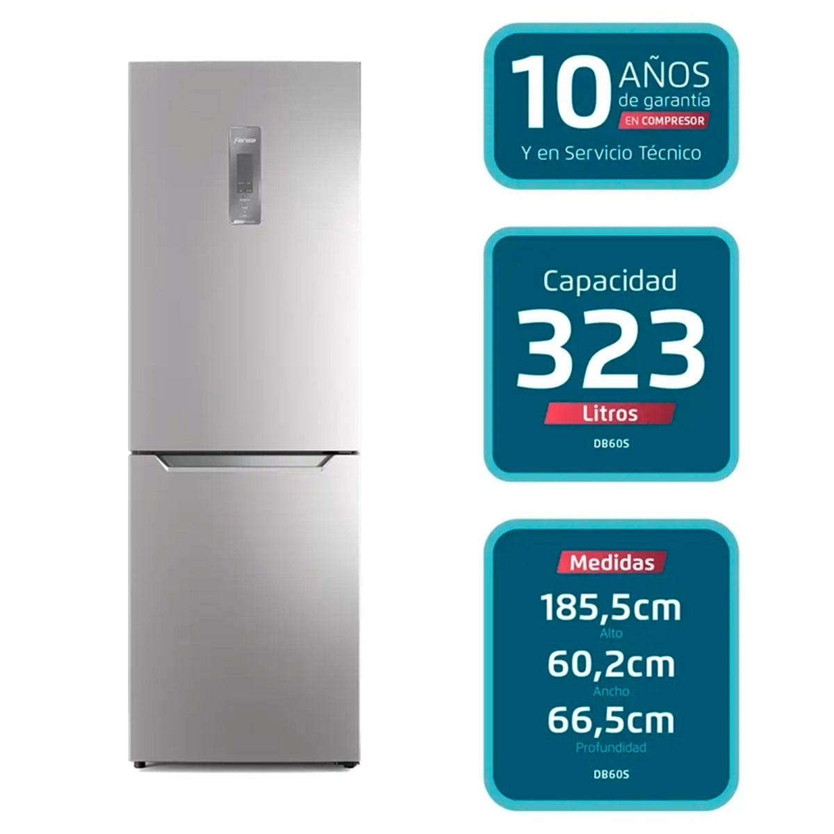REFRIGERADOR BOTTOM FREEZER FENSA DB60S 323L NO FROST ACERO - 2