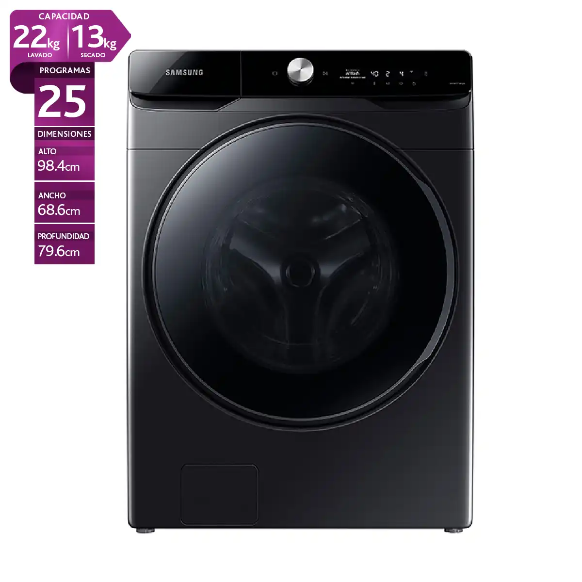 LAVADORA SECADORA SAMSUNG WD22T6500GV 22KG/13KG NEGRO - 1