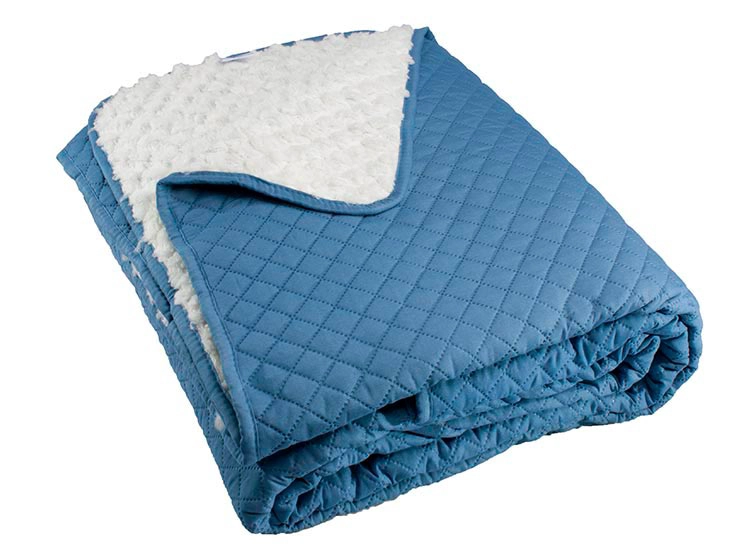 CUBRECAMA QUILT ANDES 2 PLAZAS AZUL SHERPA LISO - 2